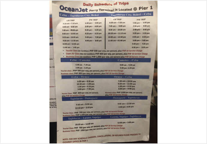 This is the timetable of the ferry.
