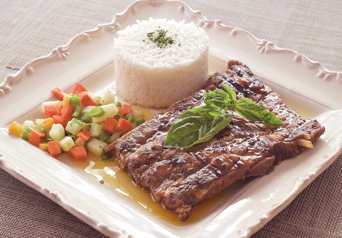 Their best-seller: Grilled baby back ribs brushed w/ honey mustard sauce (P270)
