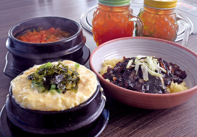 Doenjangjjigae, Egg Soup, and Black Noodles