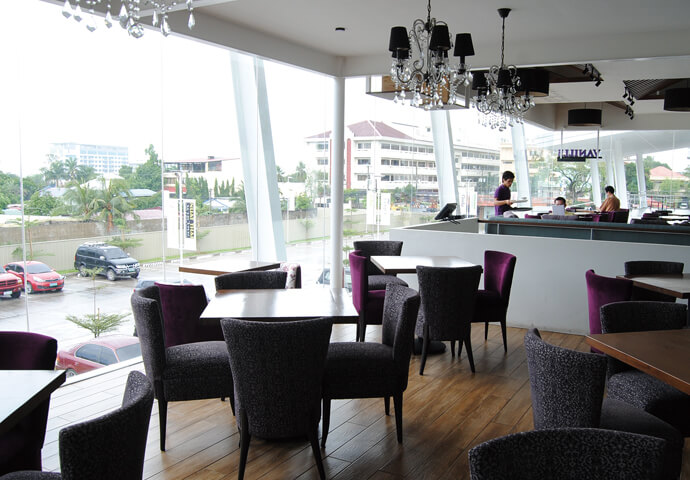 The café sits on 2 floors and is modern and spacious.