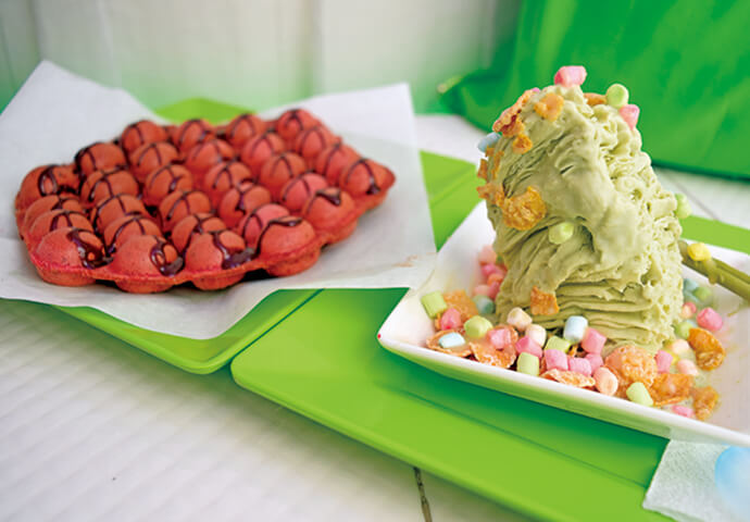 Red Velvet Cake-Waffle (P104) and Green Martian (P140)